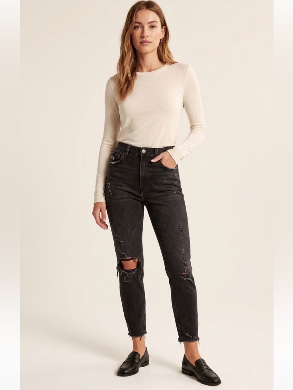 Abercrombie & Finch Black The Skinny Highrise Distressed Jean Size 27 Short